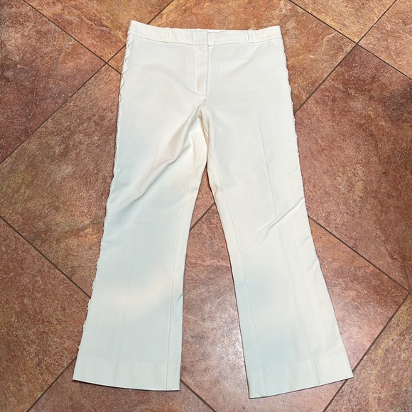 DEREK LAM 10 CROSBY Crop Soft White Trousers with Embroidery Side Panels - Picture 4 of 8